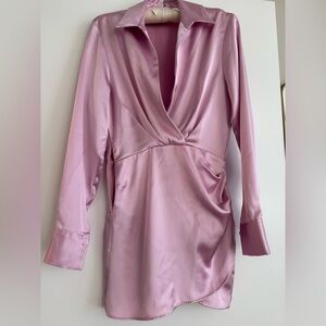 Zara XS charmeuse pink lavender long sleeve mini dress